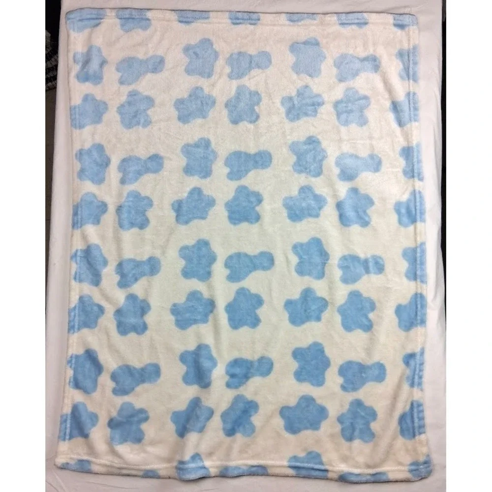 Sunrise Baby 130369 Blue White Cloud Cow Print Blanket Soft Security 30x40 Lovey